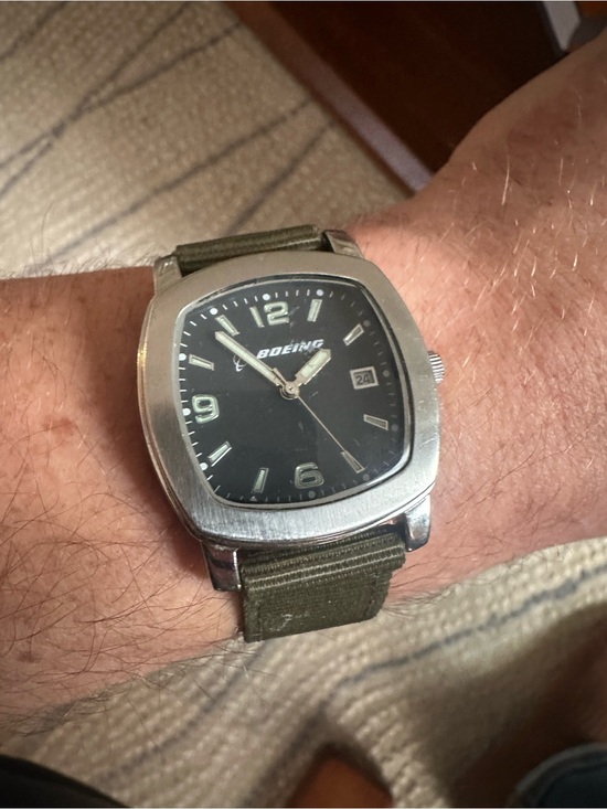 Boeing Other - Boeing Men's Black Dial Stainless Watch with Olive Green Strap